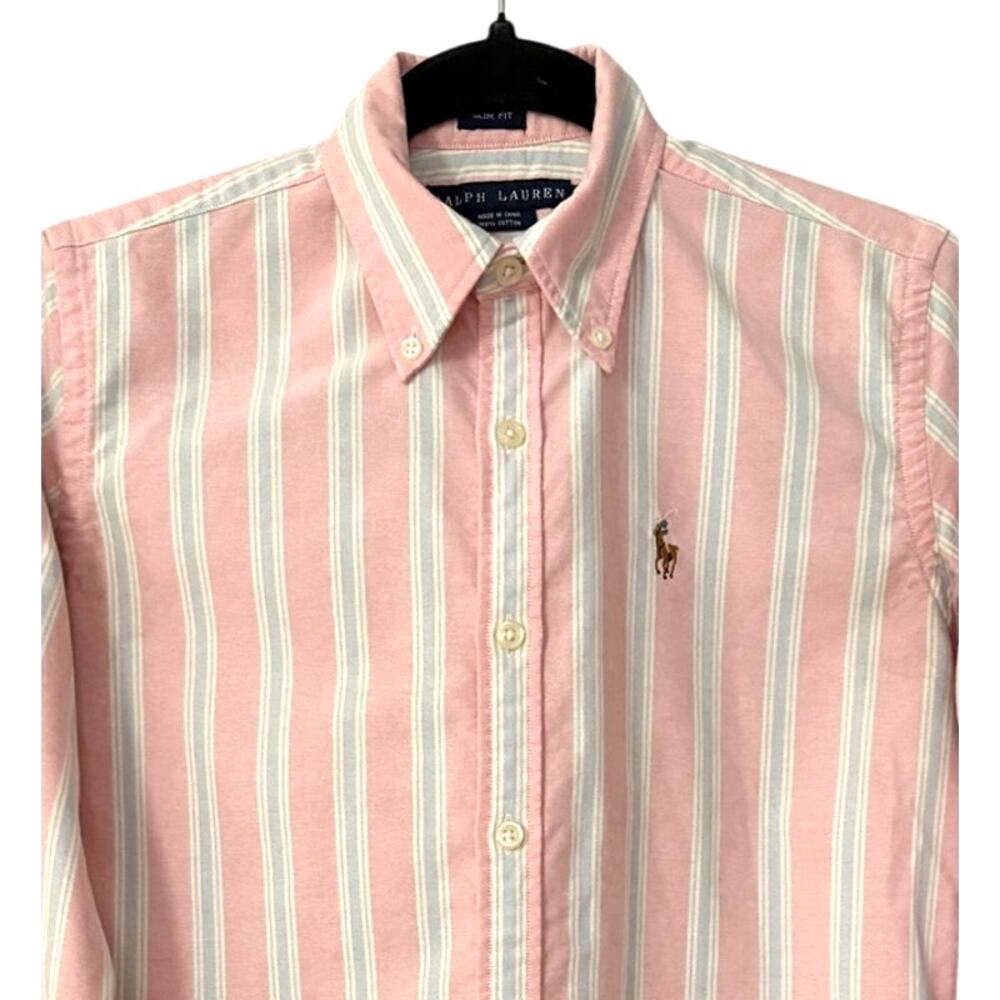 Ralph Lauren Pink Stripe Button Down Shirt Slim Fit LS  Pony Logo Classic 2 Y2K - Picture 3 of 6
